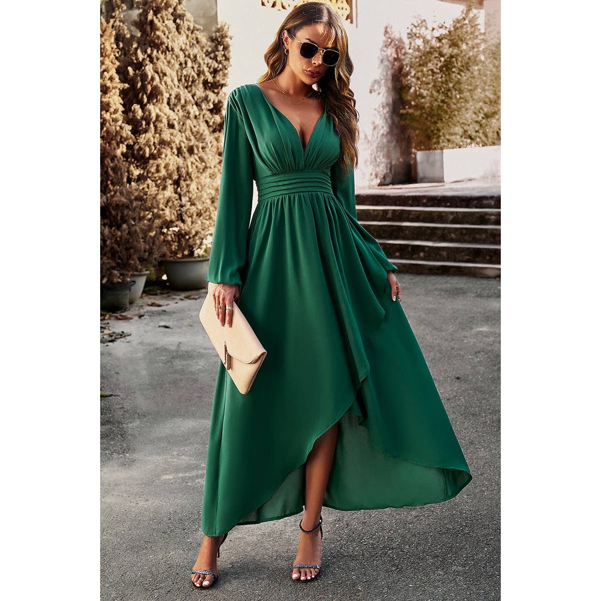 Elegant Deep V long dress: GREEN