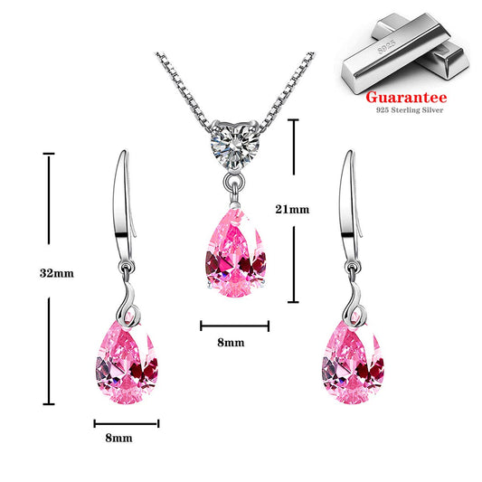 925 Silver Pear Shape CZ Diamond Necklace and Earring Set