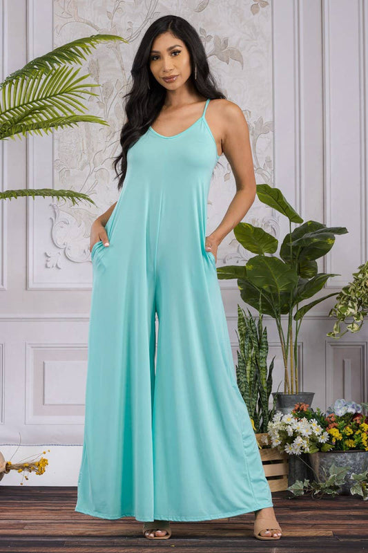 Spaghetti Strap Wide Leg Jumpsuit: SEAFOAM