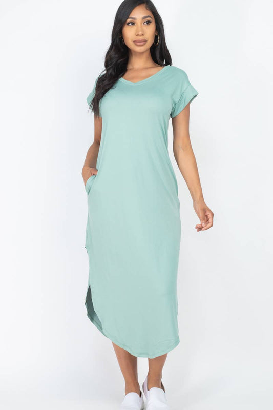 Cap Sleeve V Neck Maxi Dress