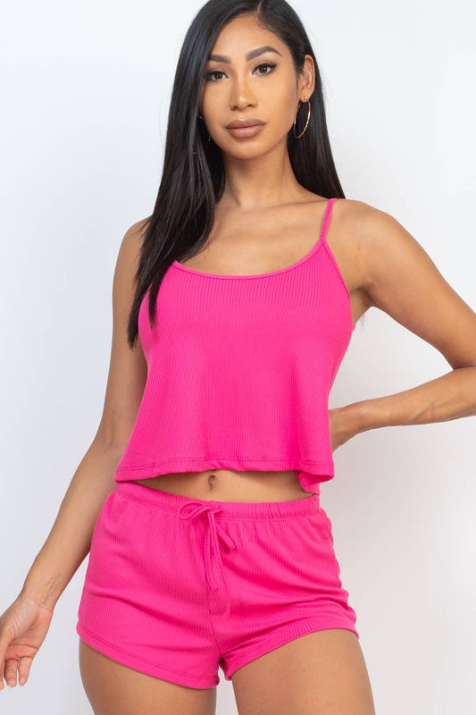 Ribbed Strappy Top & Shorts Lounge Set