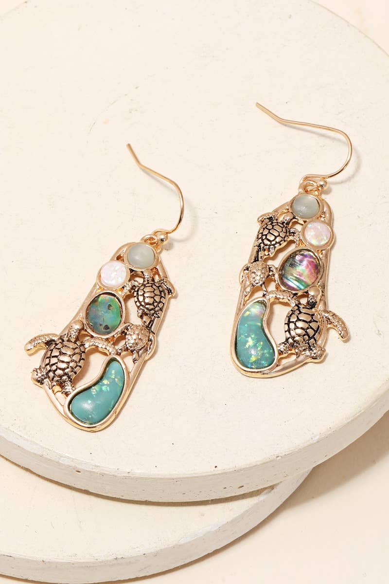 Gold Sea Turtle Opal Drop Earrings