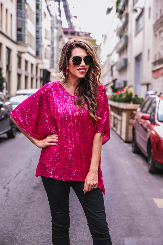 Celebrity Status Sequin Top: Hot Pink / Large