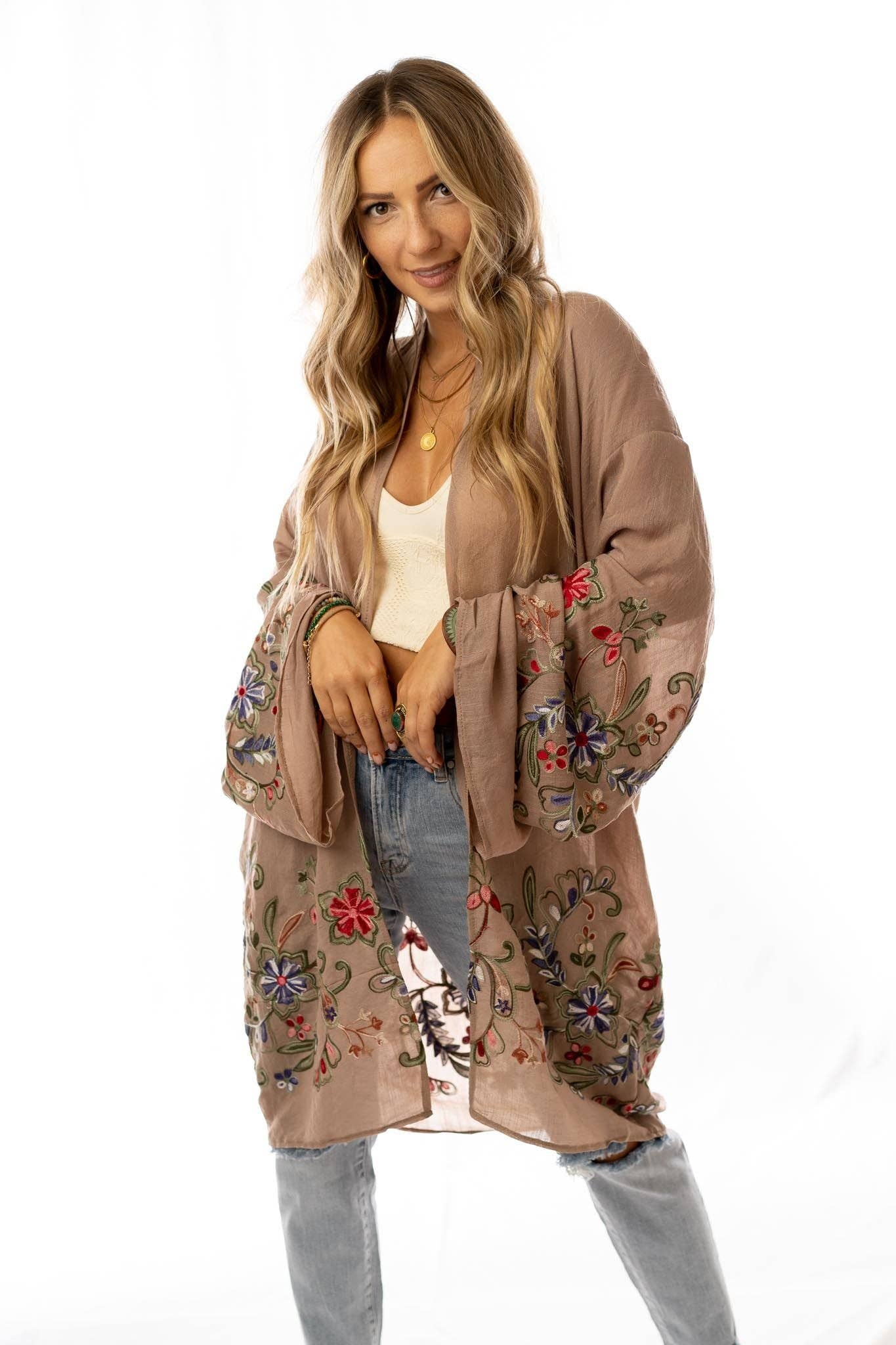 Fun in Florals Kimono - Mocha