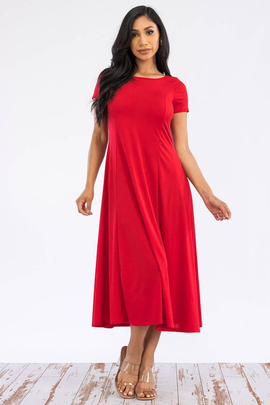 Cap Sleeve Maxi Dress: RED