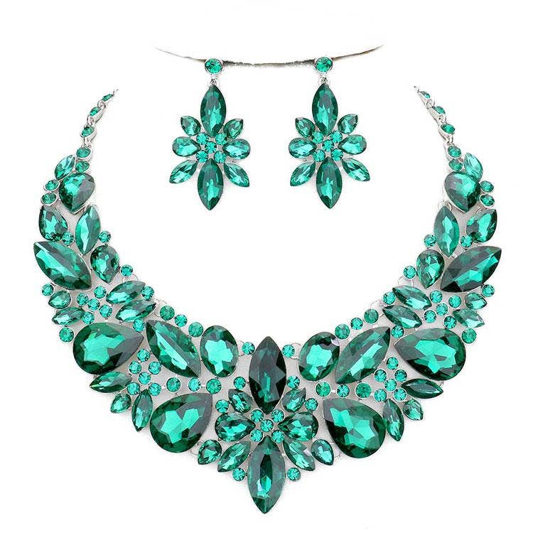 Elegant Multi Stone Evening Necklace Earrings Set