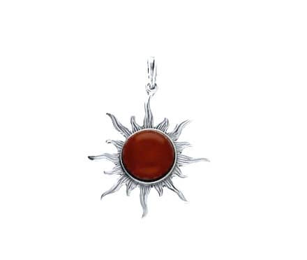 Cherry Amber Sterling Silver Sun Pendant