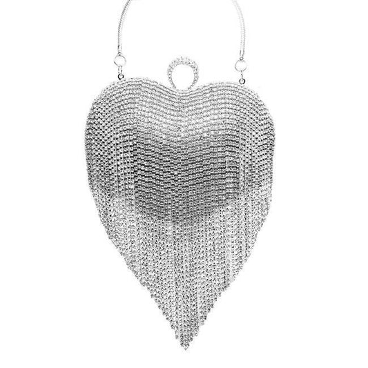 Rhinestone Fringe Heart Clutch Bag