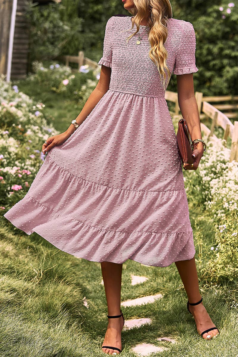 Elegant Ruffle Sleeve Casual Dresses: Pink