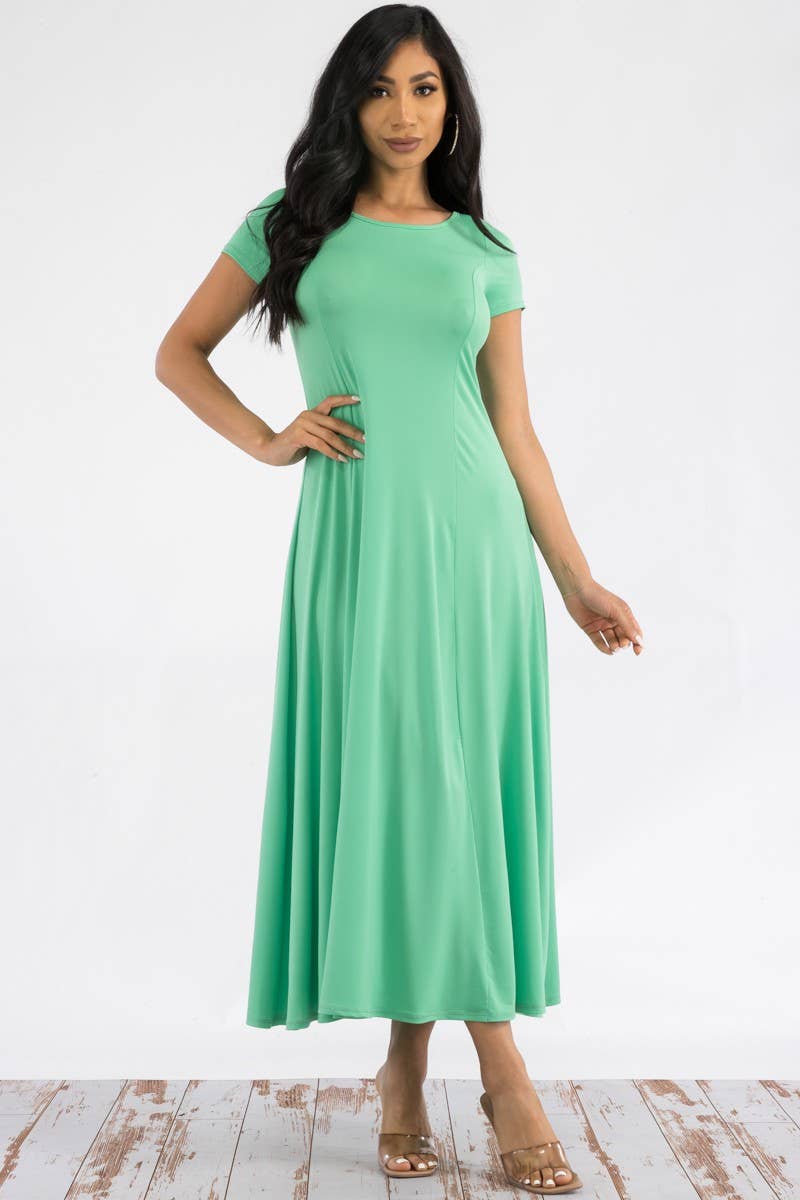 Cap Sleeve Maxi Dress: LIGHT GREEN