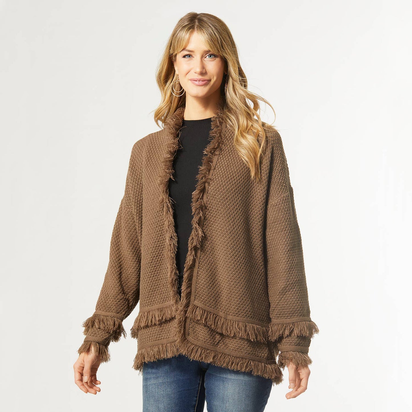 Cameron Textured Fringe Cardigan