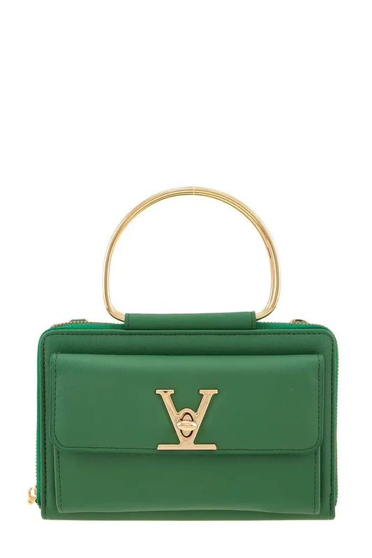 Rectangular Bag with V Accent and Metal Handle