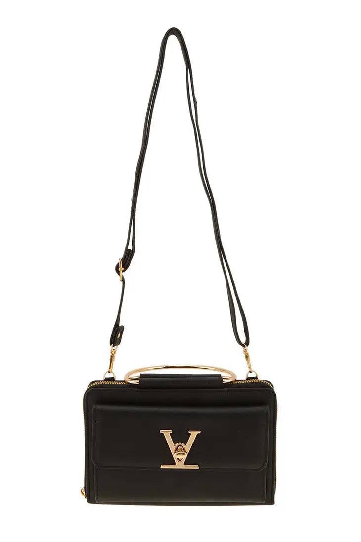 Rectangular Bag with V Accent and Metal Handle