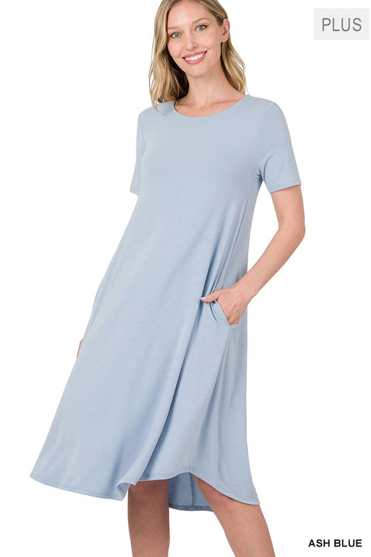 Plus Short Sleeve Round Neck Knee Length Dress