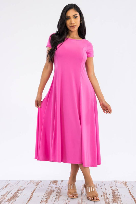 Cap Sleeve Maxi Dress: FUCHSIA