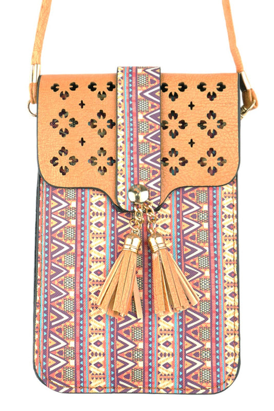 -AZTEC CELLPHONE CROSSBODY BAG WITH CLEAR WINDOW