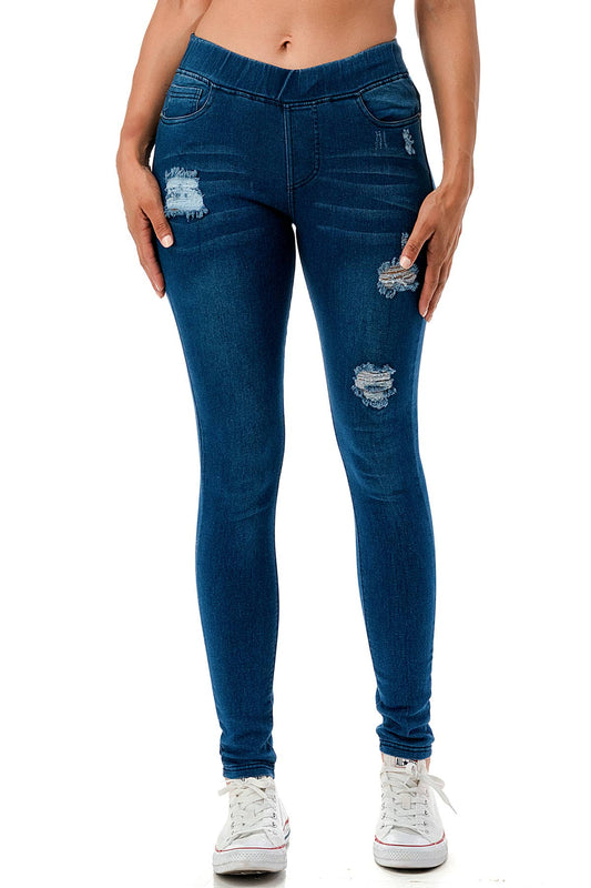 washed pull on distress denim skinny jegging jeans