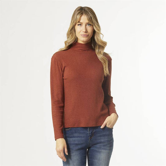 Hazel Long Sleeve Ribbed Mock Neck Top