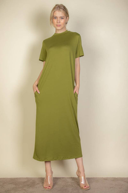 Side Pocket Tee Dress: S / Olive Branch