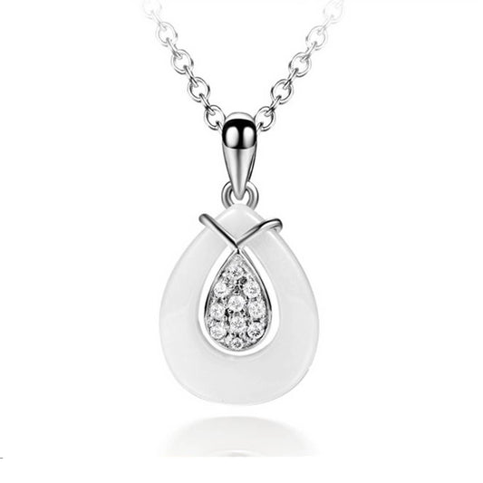 925 Silver High Quality White Ceramic Pendant Necklace