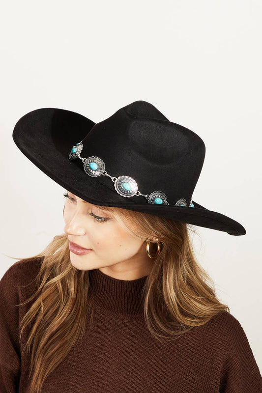 Turquoise Oval Stone Strap Cowboy Hat