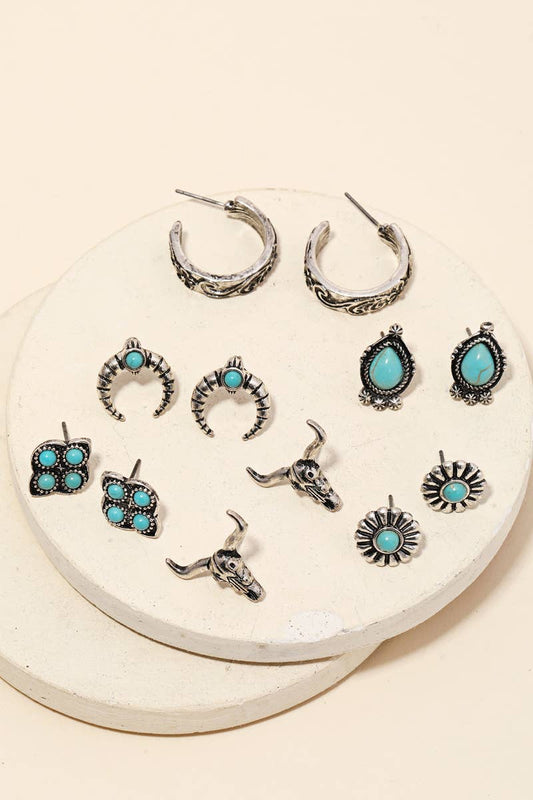 Western Bull Head Earrings Set