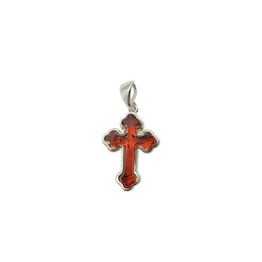 Cognac Amber Sterling Silver Cross Pendant