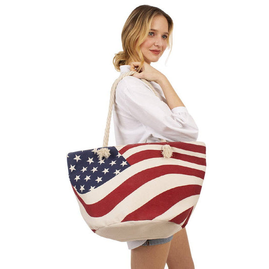 Wavy American Flag Tote Bag