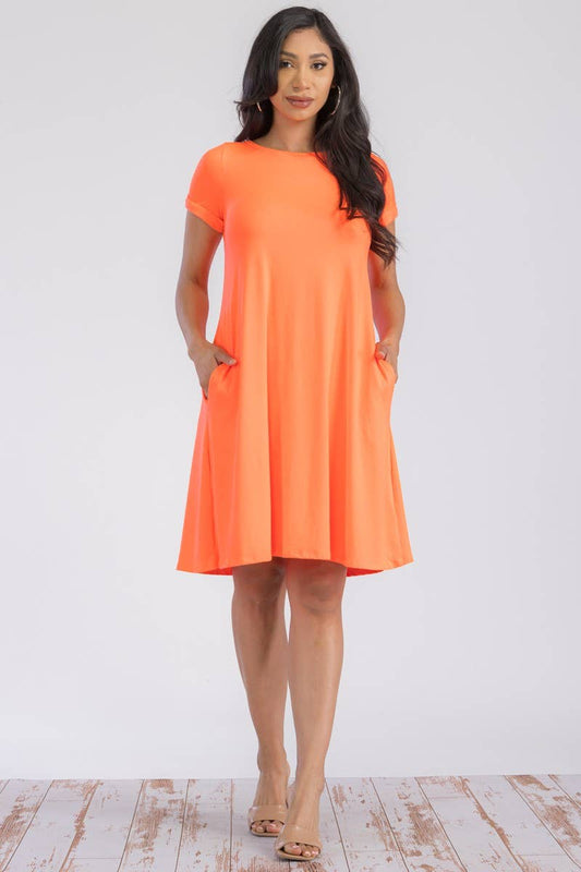 Short Sleeve Tunic Dress: ORANGE