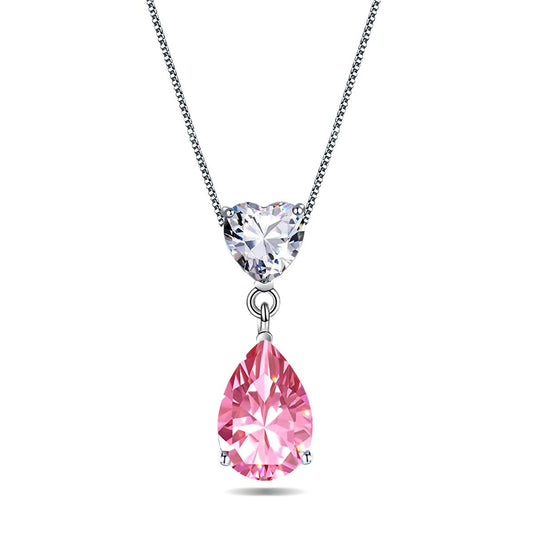 925 Sterling Silver Pear Shape CZ Diamond Pendant Necklace