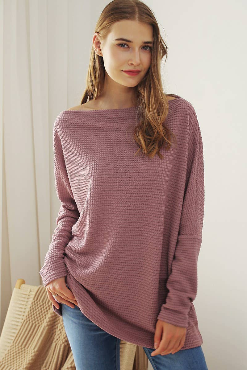 BOAT NECK BATWING SLEEVE PULLOVER SWEATER KNIT