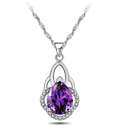 18k White Gold Plated Pear Shape CZ Crown Pendant Necklace