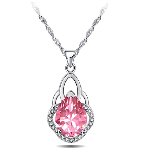 18k White Gold Plated Pear Shape CZ Crown Pendant Necklace