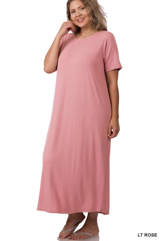 Plus Short Sleeve Round Neck Maxi Dress