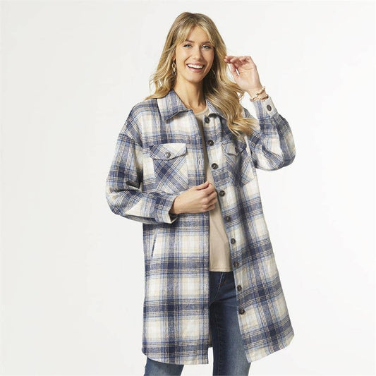 Tamara Long Plaid Shacket with Pockets