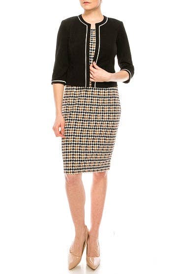 Studio One Brown Ivory 3/4 Sleeve Jacket Dress