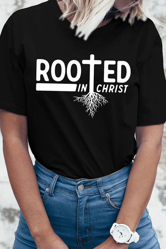 Rooted In Christ Printed Graphic Tees for Women