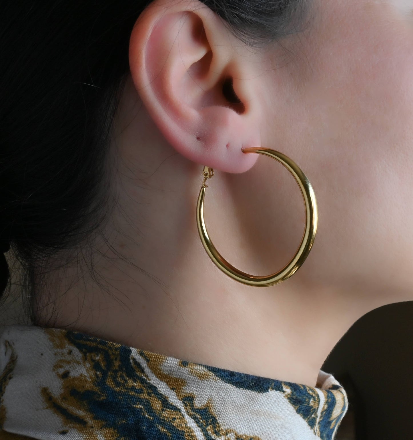 Large Tube Hoops - Waterproof 18k Gold Thin Crescent Hoops