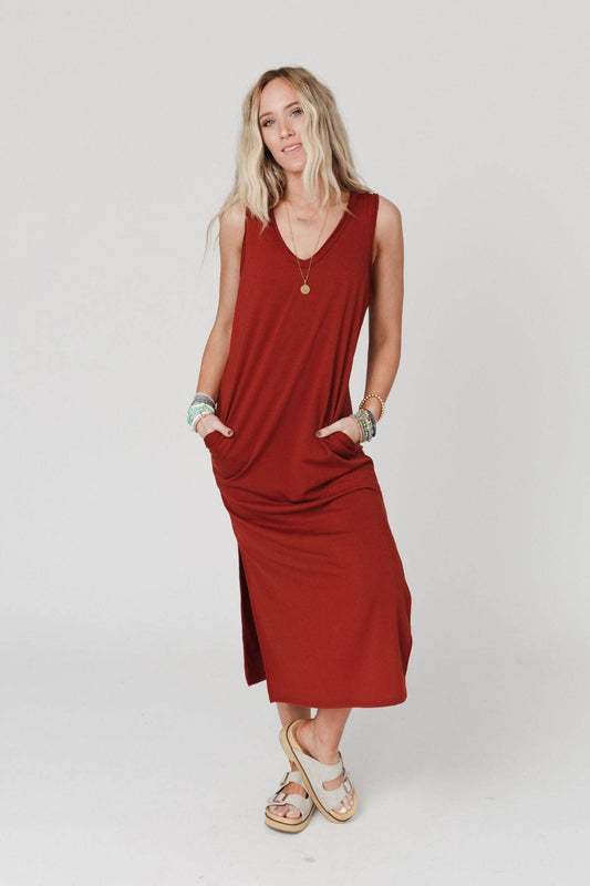 Forever Favorite Sleeveless Slit Maxi Dress - Brick: L