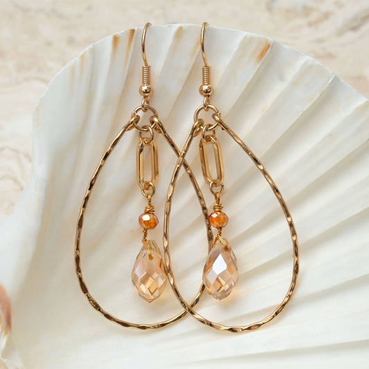 Saba Topaz Teardrop Gold Frame Beaded Drop Earrings