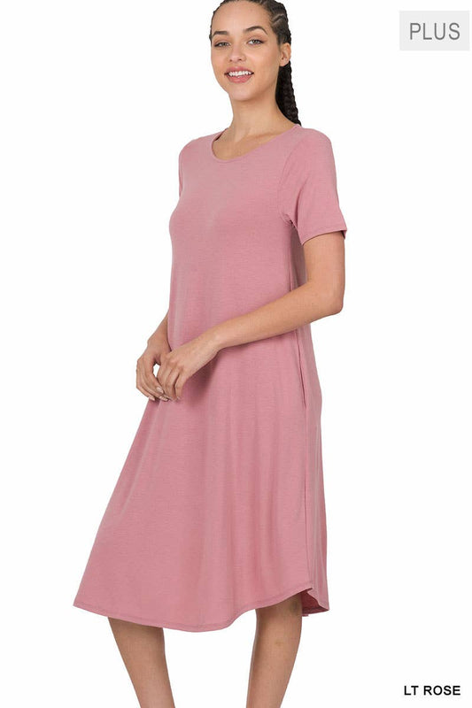 Plus Short Sleeve Round Neck Knee Length Dress