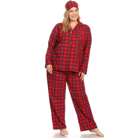 Three-Piece Pajama Set - Plus Size: Red Plaid