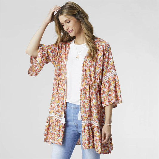 Meadowlark Tassel Tie Front Ruffle Cardigan