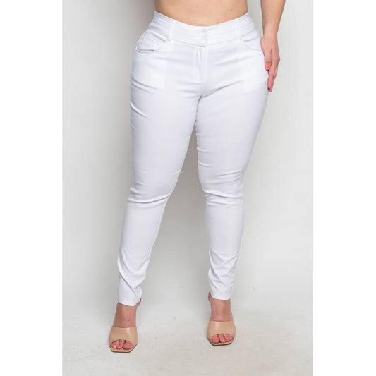 PLUS SIZE SKINNY LEG TROUSER PANTS White