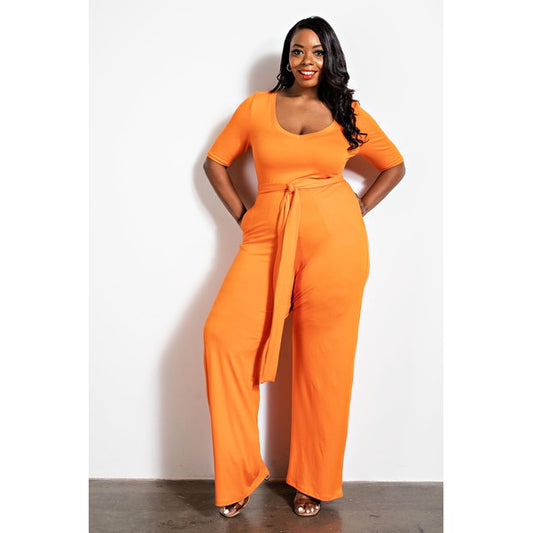 PLUS SHORT SLEEVE V-NECK JUMPSUIT